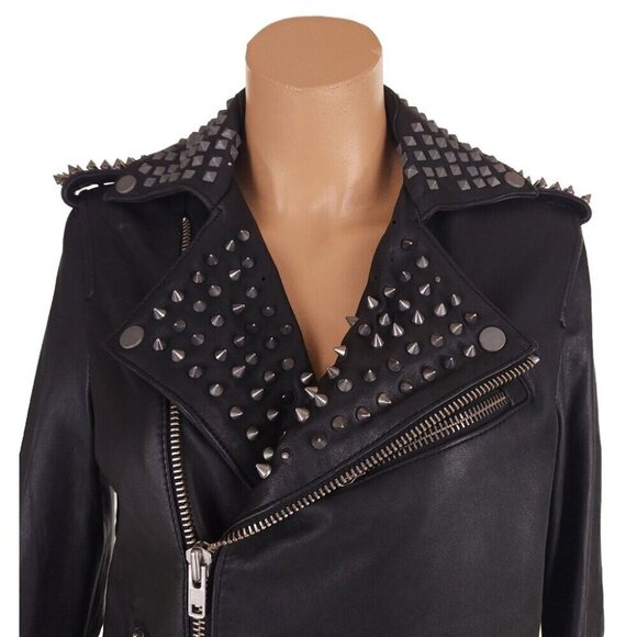 Muubaa Voisin Leather Studded Biker Jacket Size US 4 S Womens Black $700 - Picture 3 of 16